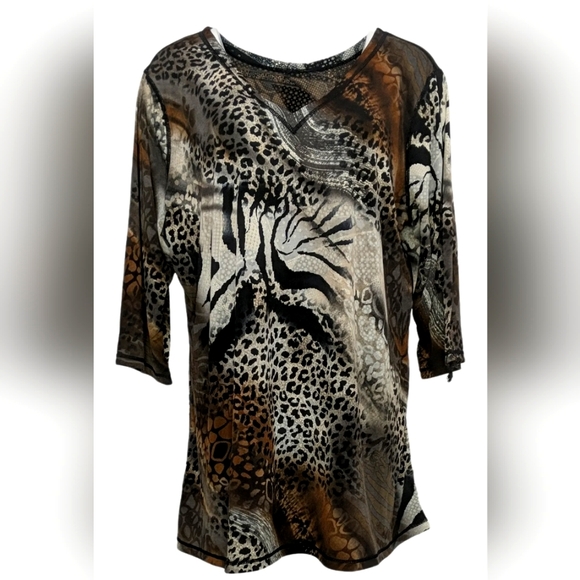 Animal Print Reversible Tunic Top 2X Petite New by Women With Control - Picture 1 of 7